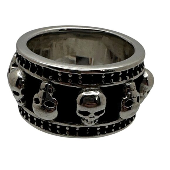 Mens Skull Ring Size 11 Stainless Steel Wide Band Memento Mori Biker Goth - Picture 3 of 6
